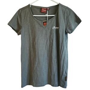 Indian Motorcycle script logo keyhole t shirt size S NWT